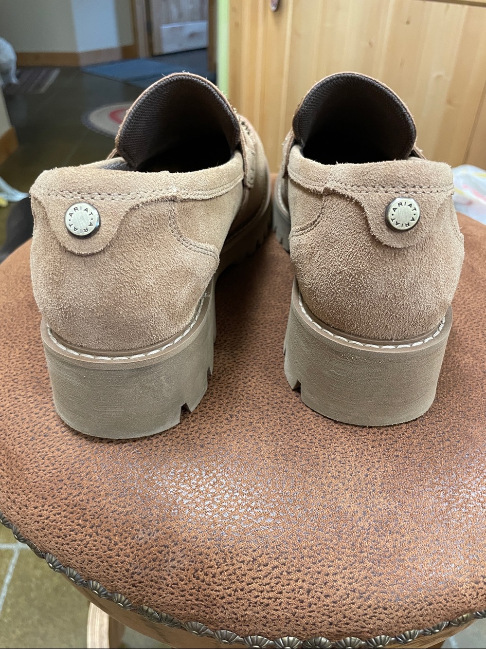 Ariat Leopard Print Suede Penny Loafers in Tan and Black - Picture 3 of 4